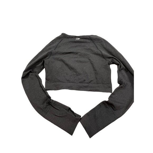 Gymshark Crop Top Women Medium Gray Seamless Long Sleeve Thumb Holes Workout - Picture 2 of 11